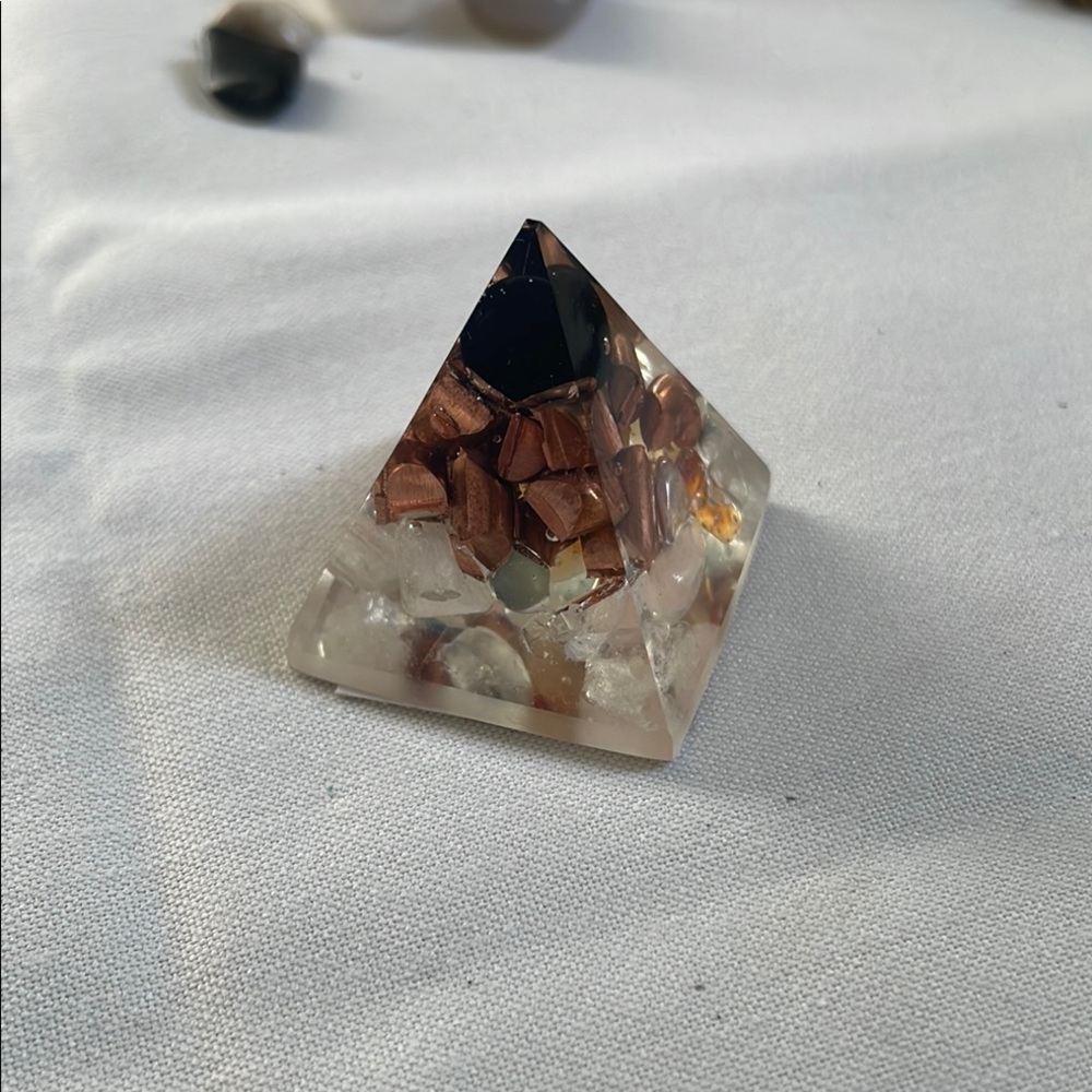 Elegant Copper and Tourmaline Decorative Pyramids with Mixed Stones